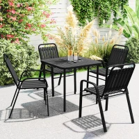Outsunny Set 4 Sedie da Giardino Impilabili con Schienale Alto e Braccioli, in PP e Acciaio, 56x66x91 cm, Nero(m-2)