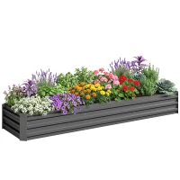 Outsunny Hochbeet, Gartenbeet, Kräuterbeet, wetterbeständig, offener Boden, 240 x 60 x 30 cm, Dunkelgrau(m-12)
