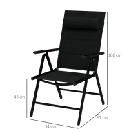 Outsunny Set 2 Sedie Pieghevoli con Schienale Reclinabile e Poggiatesta, in Alluminio e Poliestere, 54x67x108 cm, Nero(m-3)