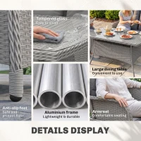 Outsunny Garden PE Rattan Dining Sofa Set, Outdoor 4 Seater Wicker Furniture, High Back Chairs with Cushions, Tempered Glass Coffee Table for Patio, Light Grey(m-6)