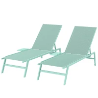 Outsunny Set 2 Lettini Prendisole Regolabili in 5 Posizioni con Tavolino Laterale e 2 Ruote, in Metallo e Poliestere, Verde(m-11)