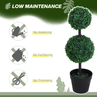 Outsunny Set of 2 Artificial Boxwood Ball Topiary Trees Potted Decorative Plant Indoor Décor (67cm)(m-6)