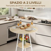 HOMCOM Tavolo Alto Rotondo con Mensola, Tavolo Moderno per Cucina o Sala da Pranzo, per 2 Persone, Naturale e Bianco(m-4)