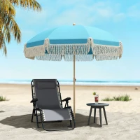 Outsunny 1.7 m Beach Umbrella with Sand Anchor, 30° Tilting Fringed Beach Garden Parasol with Adjustable Height, Grey(m-10)