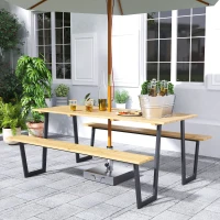 Outsunny Bierzeltgarnitur Holz 3-teilig Festzeltgarnitur mit Schirmloch Biertisch 2 x Bierbank 175 x 148 x 78 cm Naturholz(m-10)