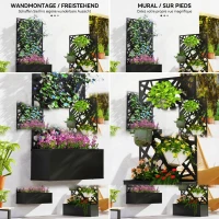 Outsunny Jardinieră Ridicată cu Spalier Decorativ pentru Plante Cățărătoare, pentru Sol sau Perete, 61x23x113 cm, Negru(m-4)