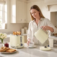 HOMCOM Set fierbător și prăjitor cu ecran LED, fierbător 1,7 L cu funcție menținere 3 ore, crem(m-5)