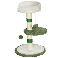 PawHut Ansamblu de joacă pentru pisici cu pat, 2 bile, platformă și stâlp din sisal, verde și alb(m-12)