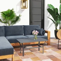 Outsunny Beistelltisch Metall Balkontisch mit Lamellendesign wetterfest Kaffeetisch Gartentisch 91,5 x 55 x 45 cm Dunkelgrau(m-10)