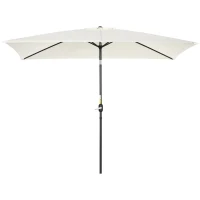 Outsunny Ombrellone Rettangolare 2x3 m Pieghevole e Regolabile con Manovella, in Alluminio e Poliestere, Bianco Crema(m-11)