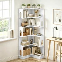 HOMCOM Bibliothèque d'angle, étagère de rangement à 6 niveaux avec panneaux latéraux arqués, 60 x 60 x 165,5 cm, blanc(m-13)