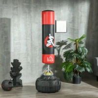 HOMCOM Saco de Boxeo de Pie, 80 cm, Soporte de Boxeo para Adultos, Base Grande Rellenable de Arena 60 kg / Agua 50 kg, Resortes Amortiguador para MMA, Karate, Taekwondo, Entrenamiento en Casa Gimnasio(m-10)