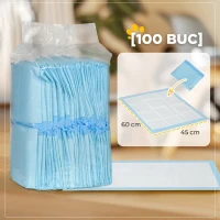 PawHut Set 100 Covorașe Igienice pentru Câini cu 6 Straturi din Material Netesut, Hârtie și PE, 45x60 cm, Albastru și Alb(m-5)