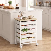 HOMCOM 6-Tier Storage Trolley on Wheels, Metal Kitchen Rolling Cart with 5 Pull-Out Drawers, White(m-2)