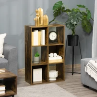 HOMCOM Industrial Style Storage Shelf, Bookcase, Bookshelf with 6 Compartments, Freestanding Shelving Unit for Living Room, Home Study, Rustic Brown(m-2)