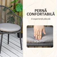 Outsunny Set Bistro de Terasă din 3 Piese, Set de Mobilier din Rachiță cu 2 Fotolii și Masă de Sticlă, 65x63x80 cm, Gri(m-5)