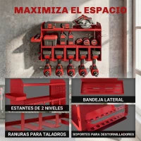 Outsunny Organizador de Herramientas de Jardín Estante de Almacenamiento de Pared de 2 Niveles para Garaje con Bandeja y Ganchos(m-4)
