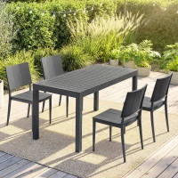Outsunny Salon de Jardin 4 Personnes avec Chaises Empilables Plateau à Lattes PP Gris Anthracite(m-2)