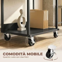 HOMCOM supporto stampante 3 livelli con ruote, tavolino industriale metallo ufficio, nero.(m-5)