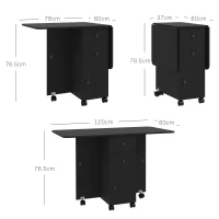 HOMCOM Multi-Storage Six-Person Drop Leaf Dining Table -  Distressed Black(m-3)