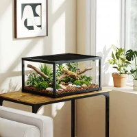 PawHut Reptilien-Terrarium, 86 Liter Vivarium mit Schiebetür, verschließbar, für Echsen, Insekten, Spinnen, Geckos, 60 x 45 x 32 cm, Schwarz(m-10)