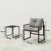 Outsunny Set Bistro pentru 2 Persoane, Set din 3 Piese pentru Grădină cu Cadrul din Metal și Perne Groase(m-3)