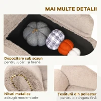 PawHut Canapea Ridicată pentru Câini cu Spațiu de Depozitare Ascuns, din Lemn și Material Catifelat, 80x40x46 cm, Bej(m-6)