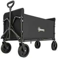 Outsunny Carrello da Giardino da 180L Pieghevole con Pannello Apribile, in Acciaio e Poliestere, 90x48x62 cm, Nero(m-1)