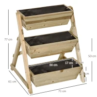 Outsunny Fioriera da Giardino a 3 Livelli con Feltro Drenante Geotessile, in Legno di Abete, 71x61x77 cm(m-3)