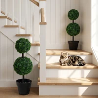 Outsunny Set of 2 Artificial Boxwood Ball Topiary Trees Potted Decorative Plant Indoor Décor (67cm)(m-5)