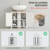 kleankin Mueble para Debajo del Lavabo Armario Bajo con 2 Puertas y Estante Ajustable Estilo Moderno 60x30x60 cm Blanco(m-5)
