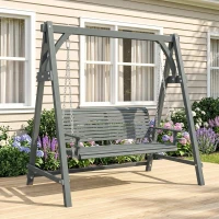 Outsunny 2 Seater Garden Swing Seat, Wooden Swing Chair Bench with Cup Holders for Outdoor Porch Patio, Grey(m-7)