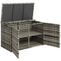 Outsunny Baule da Esterno da 350L a 2 Livelli con Pistoni a Gas, Rattan PE e Acciaio, 118x57x69 cm, Grigio(m-1)