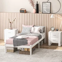 HOMCOM Einzelbettgestell, Kopfteil & Lattenrost, 26cm Freiraum unter Bett, Kiefernholz, 208x96x70 cm, Weiß(m-10)