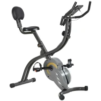 HOMCOM Vélo d'appartement magnetique pliable vélo de Fitness vélo d'intérieur selle réglable dossier guidon écran LCD multifonction bandes résistance acier gris noir(m-11)