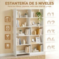HOMCOM Estantería Expandible 5 Niveles Giratoria 350° Ancho Ajustable Convertible en en L Recta o Compacta 111,5x23,8x163,7 cm(m-6)