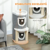PawHut Arbore pentru Zgâriat, Înălțime de 76 cm, pentru Pisici, cu Căsuțe, Pat, Bile și Stâlpi Acoperiți cu Sisal, Gri(m-7)