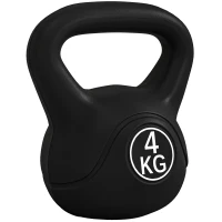 HOMCOM Kettlebell 4kg din plastic și nisip cu bază plată și mâner, 18x12x20 cm, negru(m-1)