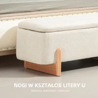 Ławka z pojemnikiem, tapicerowana, nogi drewniane, kremowa(m-6)