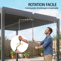 Outsunny Pergola bioclimatique 4x3m, pergola aluminium, lames orientables, manivelle, protection soleil, imperméable, gris foncé(m-6)