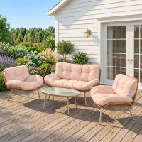 Outsunny Salon de Jardin 4 Pièces en Résine Tressée Coussin 12 cm Ultra Épais Canapé 138 cm 2 Fauteuils et Table Basse Beige(m-2)