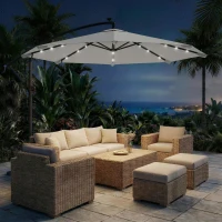 Outsunny 3 m Cantilever Parasol with Solar LED Lights Garden Umbrella with Cross Base, Light Grey(m-10)