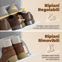 HOMCOM Panca Scarpiera con Cuscino Imbottito, 2 Cassetti Ribaltabili per 8-10 Paia di Scarpe, Bianco(m-6)