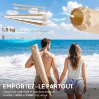Outsunny Parasol de plage 1,7 m, parasol de jardin inclinable avec ancrage au sable, franges et hauteur réglable, blanc et beige(m-9)