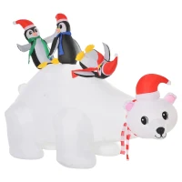 HOMCOM 5ft Outdoor Christmas Inflatable with LED Light, Lighted Blow up Polar Bear with Three Penguins, Giant Yard Party Decoration for Home Garden Lawn Party Prop(m-10)