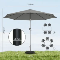 Outsunny Ombrellone Rotondo Inclinabile 3x3 m con Manovella, in Metallo e Poliestere, Grigio Scuro(m-3)