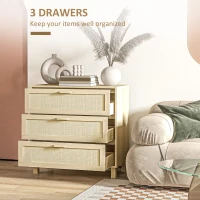 HOMCOM Chest of Drawer and Nightstands, Boho Rattan Furniture Set, Nature Wood Finish(m-5)