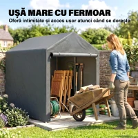 Outsunny Șopron pentru unelte anti-UV cu intrare cu fermoar, din oțel galvanizat și material PE, 120x179x165 cm, gri închis(m-6)