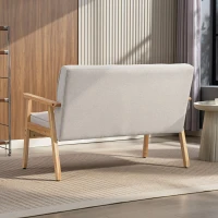 HOMCOM Sofá de 2 Plazas Tapizado en Lino Sintético Sofá Nórdico con Patas y Reposabrazos de Madera 113x67x78 cm Beige(m-8)