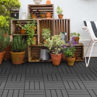 Outsunny Caillebotis - Dalles terrasse - Lot de 18 - emboîtables, Installation très Simple - Petits Carreaux Composite Plastique(m-10)
